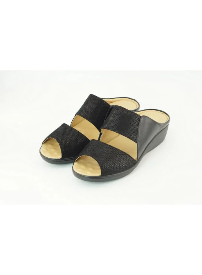زينة 221-3167 Zayna Ladies Low Wedge Heel Slides 2418-22 Black